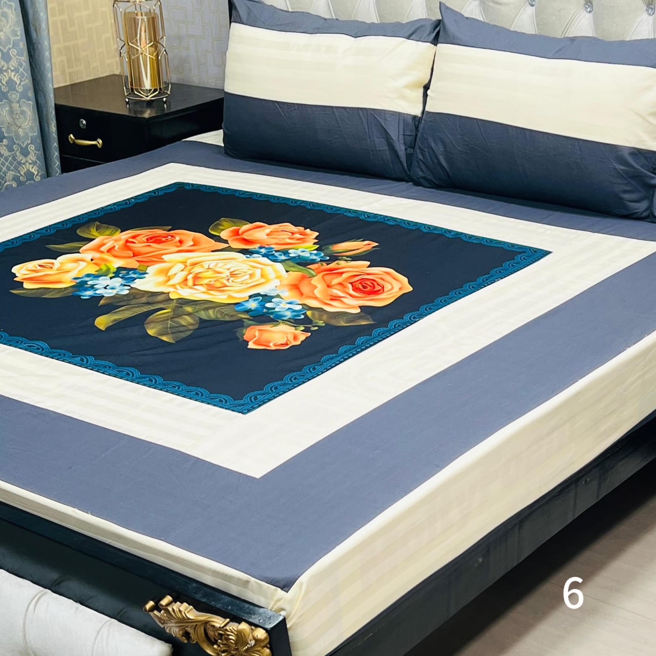 Digital gold panel 3pc Bedsheets Export quality