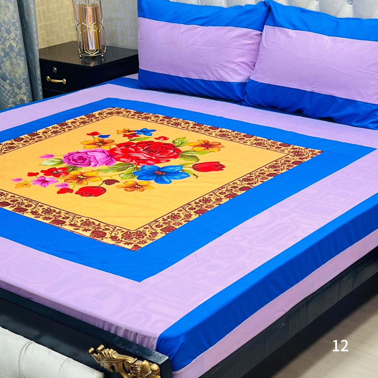 Digital gold panel 3pc Bedsheets Export quality