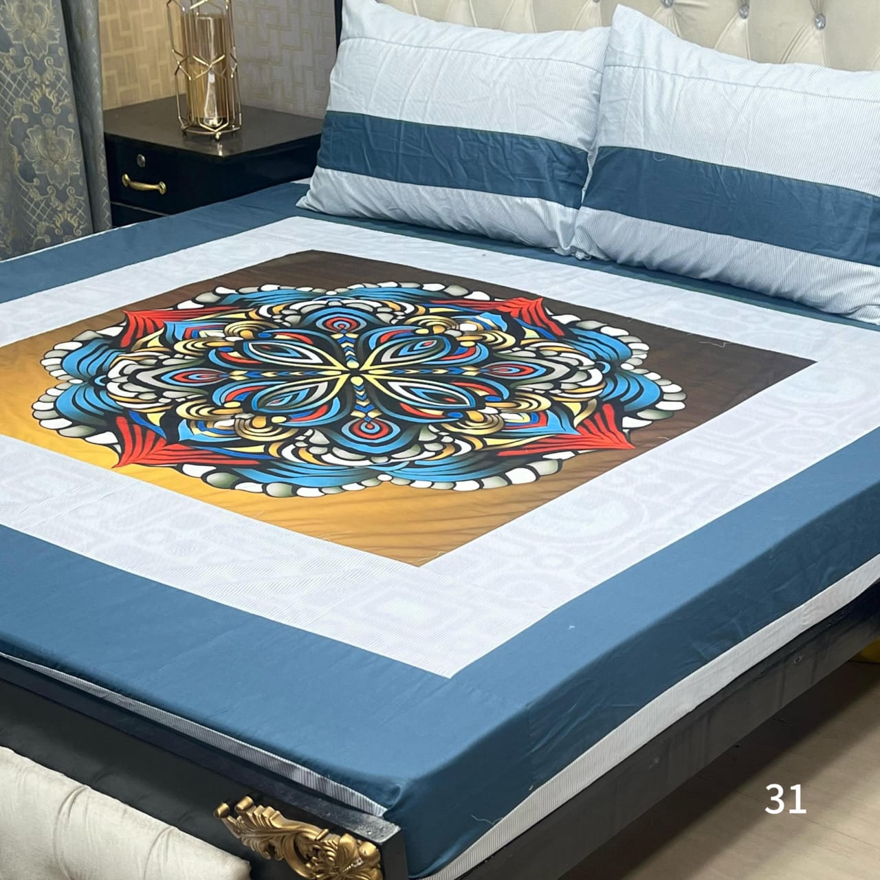 Digital gold panel 3pc Bedsheets Export quality