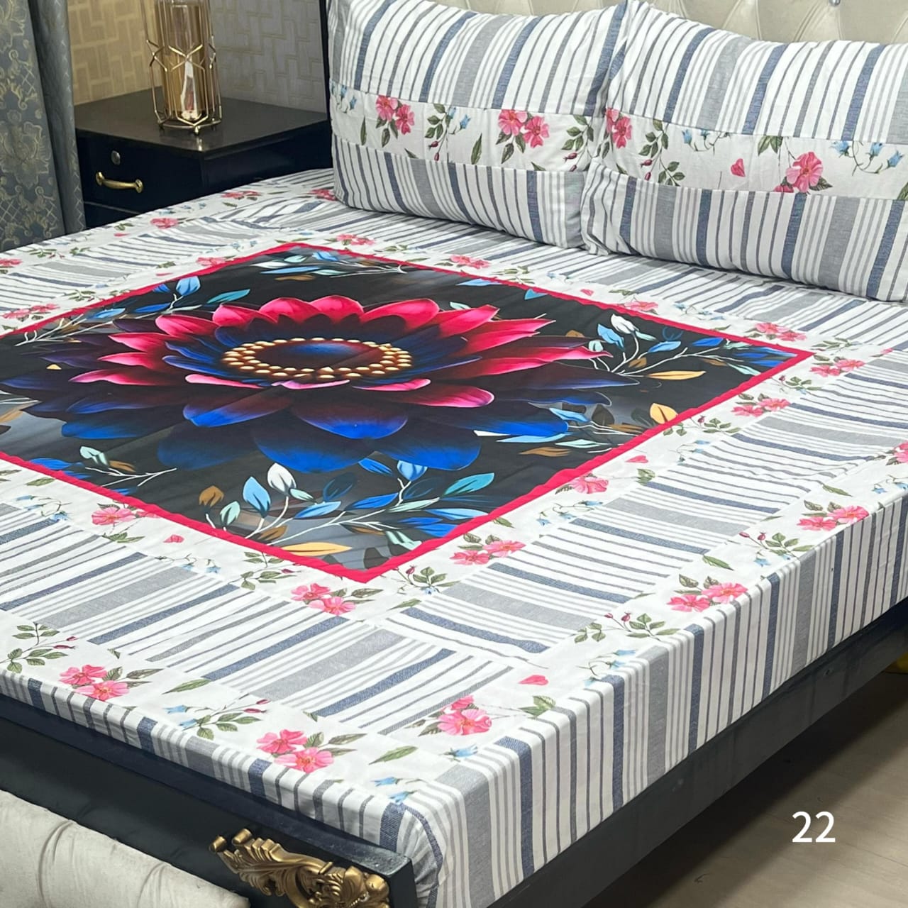 Digital gold panel 3pc Bedsheets Export quality