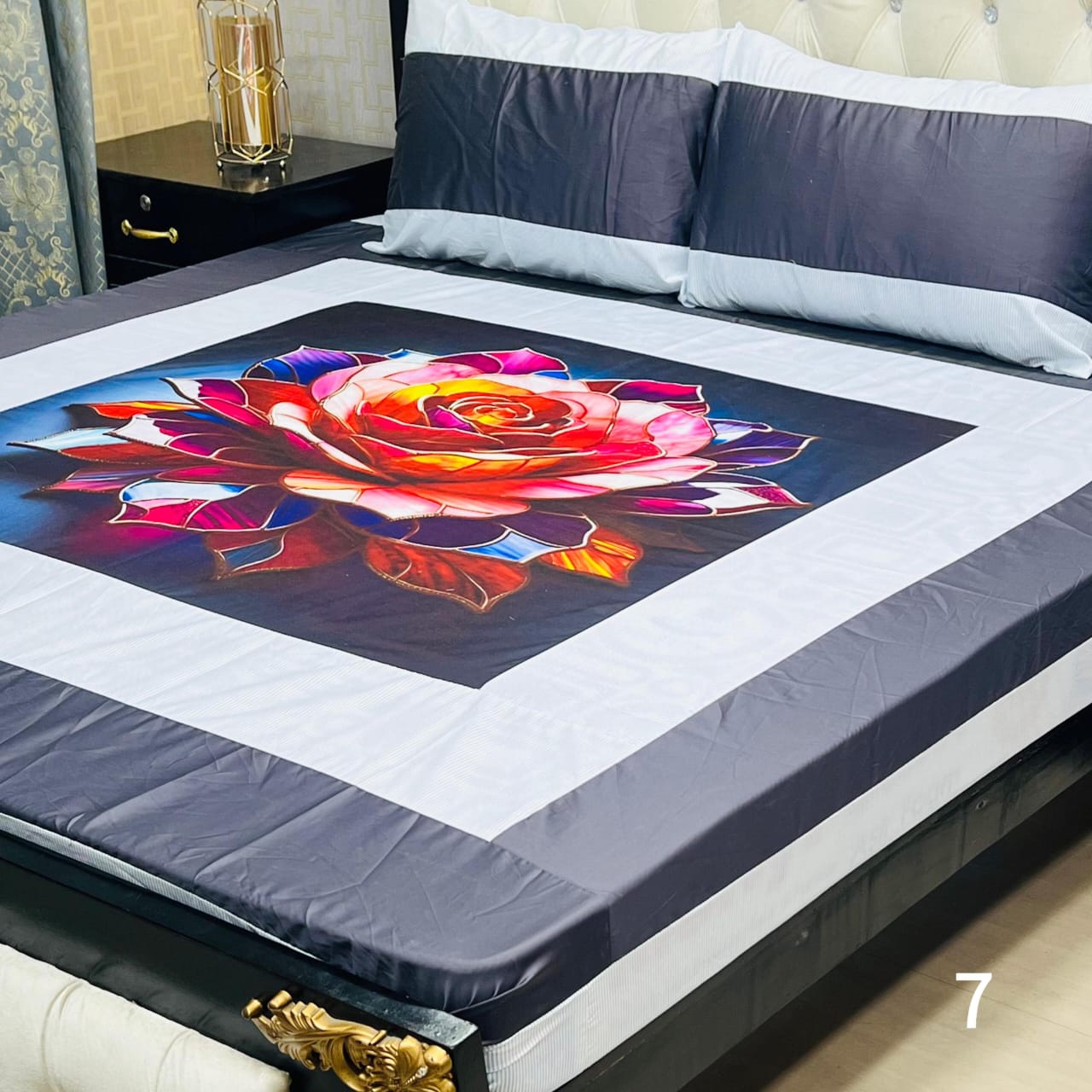 Digital gold panel 3pc Bedsheets Export quality