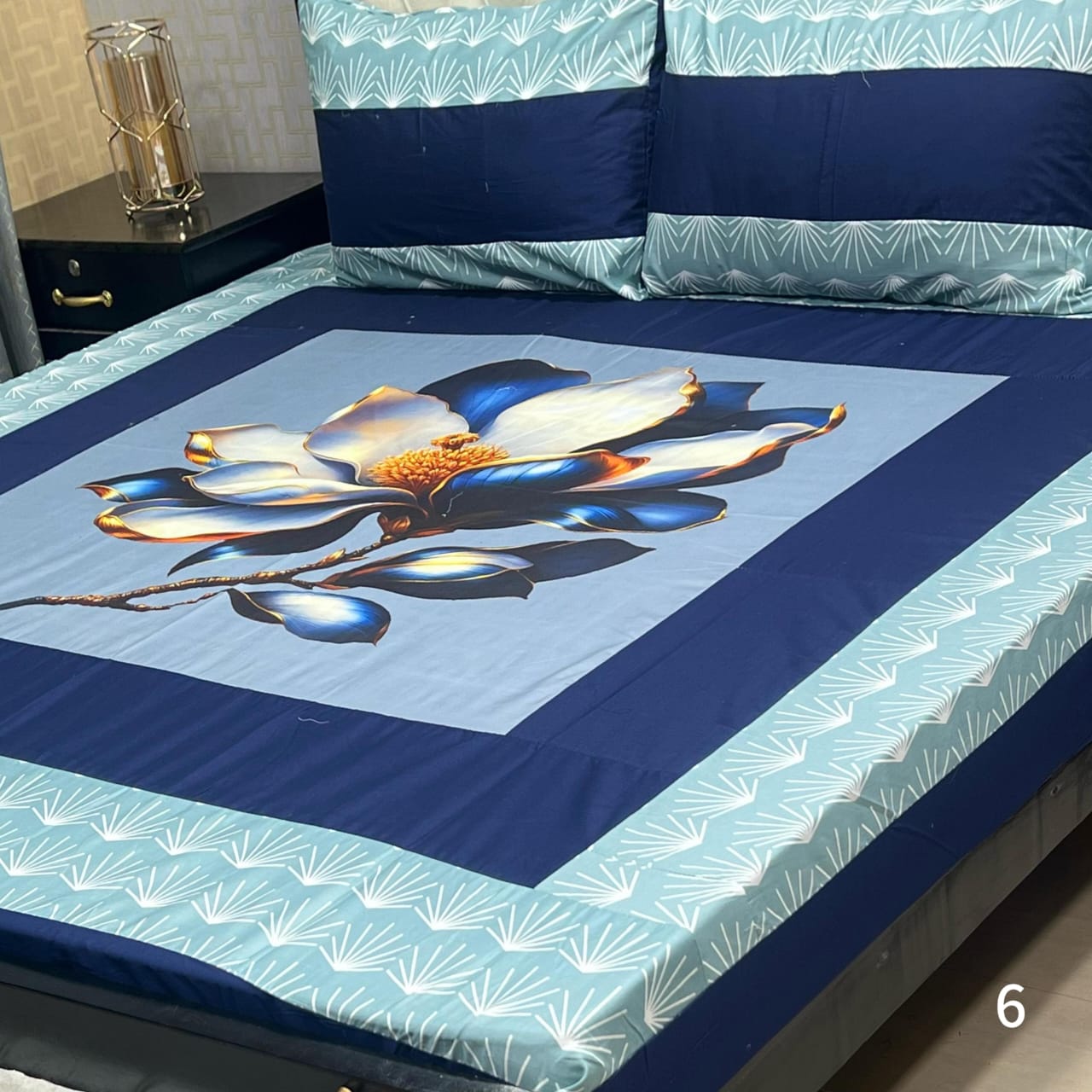 Digital gold panel 3pc Bedsheets Export quality
