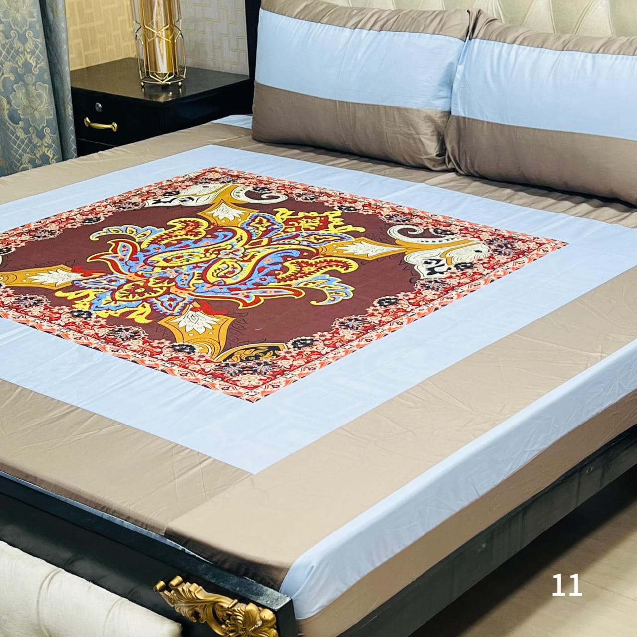 Digital gold panel 3pc Bedsheets Export quality