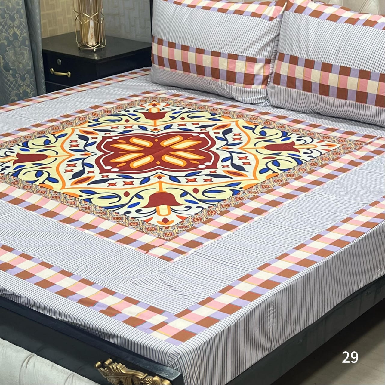 Digital gold panel 3pc Bedsheets Export quality