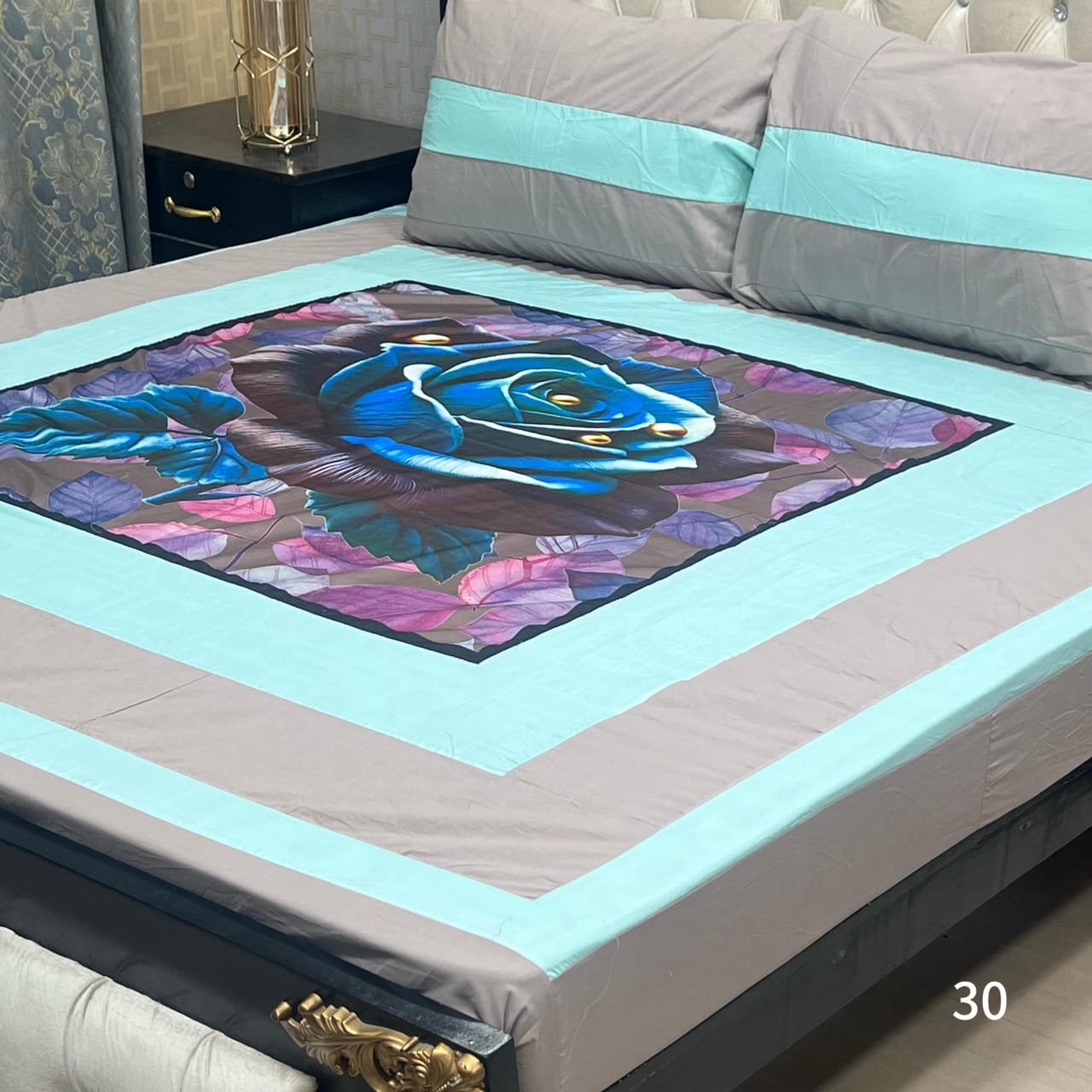Digital gold panel 3pc Bedsheets Export quality