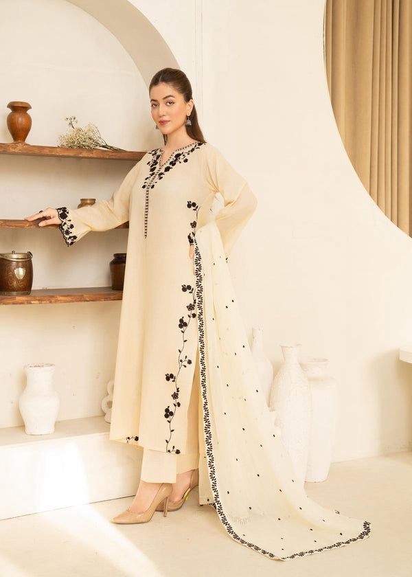 3Pieces Premium Embroidered Dhanak Collection